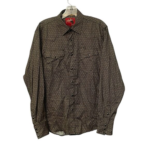 Rodeo Clothing Co. Western Plaid Pearl Snap Shirt Men’s Medium Brown Hexagon - Picture 1 of 12